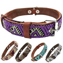 Paw Tribe Western Dog Collar – Leather Embroidered Design for Small Medium Large Dogs & Puppy Pets - Aztec & Southwest for Boy and Girl Female & Male Dogs - Collar para Perros Beaded (Small, Amethyst)