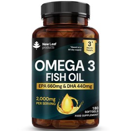 Omega 3 Softgels 660mg EPA & 440mg DHA High Strength 2000mg - 180 Softgel Omega 3 Fish Oil Capsules for 3 Months of Supply, Fish Oil Omega 3 Supplements