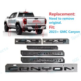 GMC 6PCS Gloss Black Door Rear Elevation Canyon 4X4 Emblems 2023-2024 GMC Canyon