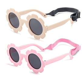 FBHLZ Baby flower Sunglasses with Strap girls polarized sunglasses Flexible Bendable Newborn UV400 Sunglasses for 0-24 months