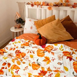 uimchwp Fall Blanket, Orange Thanksgiving Fall Pumpkin Maple Leaf Blanket, Flannel Soft Warm Cozy Blanket for Sofa and Chair 50x60inch