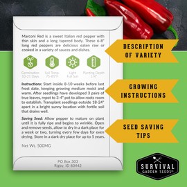 SURVIVAL GARDEN SEEDS Survival Garden Seeds - Marconi Red Pepper Seed for Planting - Packet with Instructions to Plant and Grow Long Sweet Italian Peppers in Your Home Vegetable Garden - Non-GMO Heirloom Variety
