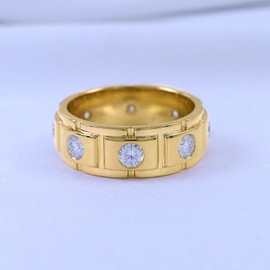 Wishrocks 1 1/4 CT Round Cut Moissanite Diamond Men's Bezel Set Eternity Anniversary Wedding Band Ring In 14K Yellow Gold Over Sterling Silver Gift For Men (VVS1 Clarity, 1.25 Cttw)-8