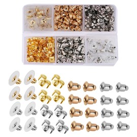 Ryaupy Pack of 130 6 Models Clasps Rubber Earring Metal Stud Flat Pad and Butterfly Ear Stoppers Closure Stud Earrings Stainless Steel Stopper Posts for DIY Women's Earring Making