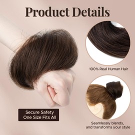 prokyvity Messy Bun Hair Piece Human Hair, Human Hair Messy Bun Hair Piece for Women,100% Real Hair Bun Wig,Invisible Light and Soft Straight-02 Dark Brown