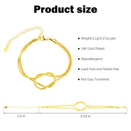 Fepibur Womens Snake Chain Gold Bracelet, 14K Gold Plated Love Knot Bracelet, Eternal Infinity Bracelet Adjustable Jewelry Gift, Medium, Stainless Steel, no