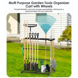 CCCEI Garage Organization with Wheels, Outdoor Gargen Yard Shed Tools Organizer Cart, Home Storage for Cleaning Supplies Organizer, Broom Holder, for Shovel and Rake, Long Farming and Farming Tools.