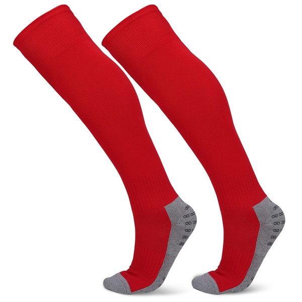 ATEZIL Sports Socks, Soccer Socks, Anti-Slip, Training Socks, Multi-functional, Set of 2 Pairs, Red