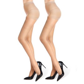 Boolavard 2/3/4 Pack Transparent Elastic Tights 20D Tights with High Waist and Feet, 2 skin colours