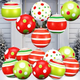 HIYZI 12 Pcs 12 Inch Inflatable Christmas Ball Ornaments Glitter Balls Oversized PVC Balls Large Hanging Tree Ornaments Blow up Balls Decorations for Outdoor Porch Yard Lawn Party Decor