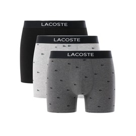 Lacoste Men's Cotton Stretch Mini Croc Print Boxer Briefs, 3-pack, Black/Midnight Smoke/Dove Grey, Large