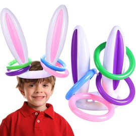 Inflatable Easter Bunny Ears Ring Toss Toy, 2 Set/8 Rings) Indoor Outdoor Rabbit Ears Gift Favors for Kids Family Easter Party Game Pack of 2