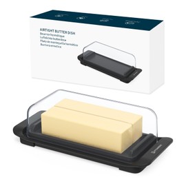 KITCHENDAO Airtight Butter Dish with Lid for Countertop and Fridge, Dishwasher Safe, BPA Free Wide Plastic Butter Keeper for 2 Sticks East Coast/West Coast/European Style/Kerrygold Butter, Black