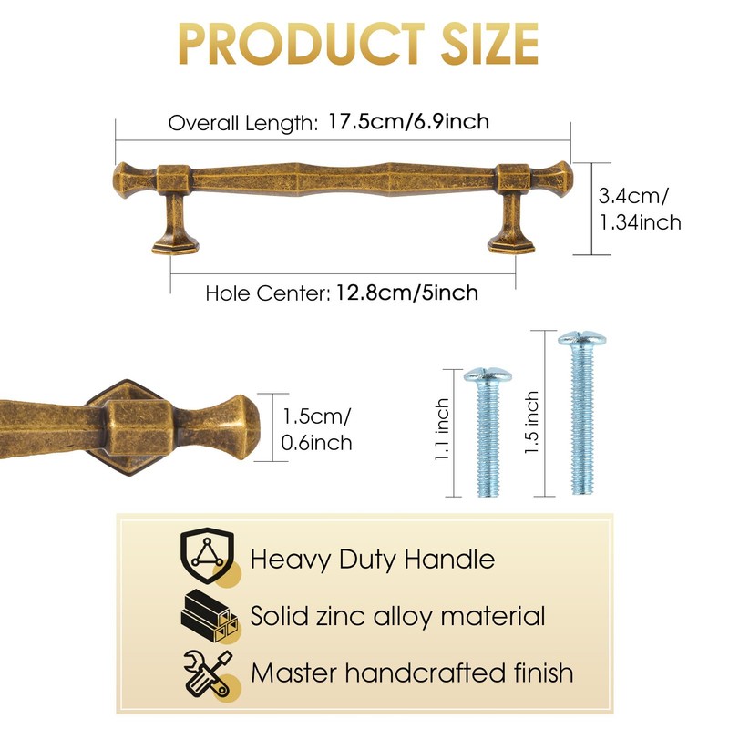 Vicycmc Antique Brass Cabinet Pulls 5 Inch(128mm) Hole Center,Vintage Retro