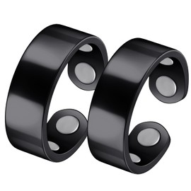 Jecanori 2PCS Magnetic Rings for Women Men,Adjustable 99% Copper Ring with 4pcs magnets with Gift Box(black)