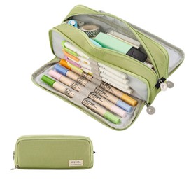 Canvas Pencil Case Large Capacity Pencil Cases Pencil Pouch with 3 Compartments for Kids School Stationary Office Storage Makeup Bag