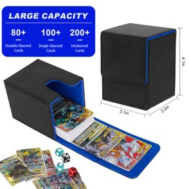 IVODEELA Card Deck Box for MTG, Deck Box, Gathering Card Box for 100+ Cards, Card Storage Case, PU Leather, Strong Magnetic Trading Card Box, Compatible Magic Commander TCG, Black Blue