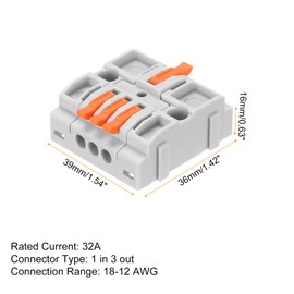 sourcing map 4pcs Din Rail Press Quick Terminal Blocks DIY Splicing Wire Connectors (1 in 3 out) 32A Terminal Blocks for Wiring Cable Circuit Inline 28-12AWG