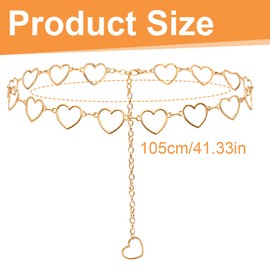 WBZOWRB 1 Piece Belt for Dress, Belt for Dresses, Heart Shape Waist Chain Made of Metal for Women, Gold Adjustable Body Link Belt, Fashion Waist Belt for Denim Dresses (Silver), a