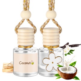 Siifert 2 Sets Hanging Car Air Freshener and Essential Oil Diffuser, Car Air Freshener Daisy Essential Oil Diffuser Long Lasting Automobile Aromatherapy(White,Coconut)