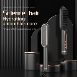 Hair Straightener Brush,Straightening Brush for Women with 5Temp Settings, Ring Hair Straightener Comb, 30s Fast Heating, 40 Million Level Anion, Negative Ions, LED Display, Dual Voltage
