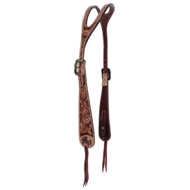 Showman Artisan SPLIT EAR HEADSTALL Medium Leaf Tooled Leather Dual Copper Buckles