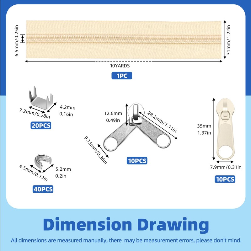 Glarks 81pcs Beige #5 Nylon Coil Zipper Tape Includes 1pcs