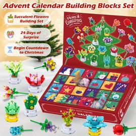 Advent Calendar 2025 Building Block Flowers for Kids, 24 Days of Christmas Countdown Building Blocks, 24 Kinds of Flowers and Succulents, Unique Fun Advent Calendar Kids Teens Girls Boys