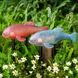 Noegrus 10.8" Resin Koi Pond Kit, 2Pcs Antique Koi Fish Garden Statues, Yard Pond Decor, Large Outdoor Statues Ornaments, Real Fish Sculpture Art, Garden for Outdoors