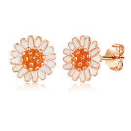 Kamise Sterling Silver Stud Earrings for Women, 925 Silver Daisy Stud Earrings, Rose Gold Small Hypoallergenic Flower Studs Earring, 8mm Cute Sleeper Cartilage Earring for Girls Kids with Gift Box