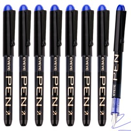 EYEYE Disposable fountain Pens, Fine Point Stainless Steel Nib, Smooth Writing for School Office Supply (Blue-8pack)