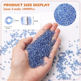 Pack of 10000 Small Glass Beads 2 mm for Threading, Navy Blue 12/0 Mini Beads for Bracelets, Necklaces, Earrings, Jewellery Making, Crafts