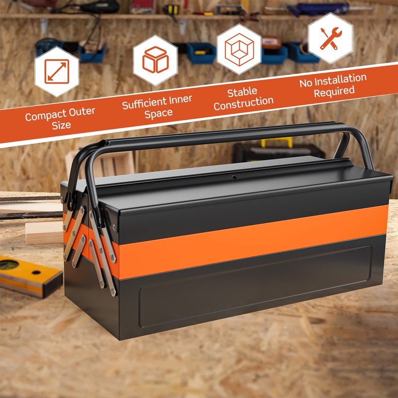 Nightcore 27” x 21” x 8.5” Metal Tool Box, 5-Tray
