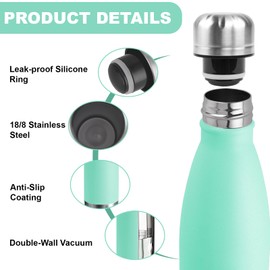 Drinking Bottle 0.5 Litre Stainless Steel Drinking Bottle Leak-Proof 24 Hours Cold & 12 Hours Warm Drinking Bottle Suitable for Carbonated Drinks, BPA-Free, Double-Walled Thermos Flask, for School