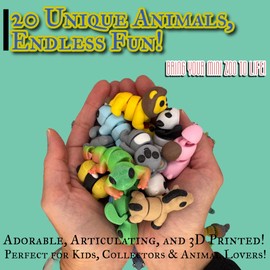 Mystery 20 Mini 3D Printed Animal Pack – Decorative & Collectible Articulating Figurines - Stress Relief