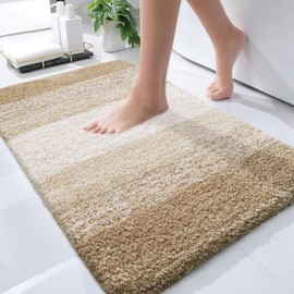 OLANLY Bathroom Rug Mat 30x20, Extra Soft and Absorbent Microfiber Bath Rugs, Non-Slip Plush Shaggy Bath Carpet, Machine Wash Dry, Bath Mats for Bathroom Floor, Tub and Shower, Tan