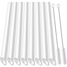 ALINK Reusable Clear Boba Straws, 13 mm x 10.5 in, Jumbo Hard Plastic Smoothie Straws for Bubble Tea, Popping Pearls, Pack of 8 with 2 Cleaning Brush