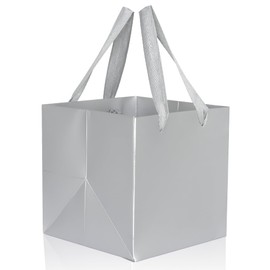 IN-JOOYAA Silver Grey Square Gift Bags Small Paper Bags Party Favor Bags with Rope Handle 10 Pcs (4 x 4 x 4 in, Silver Grey)