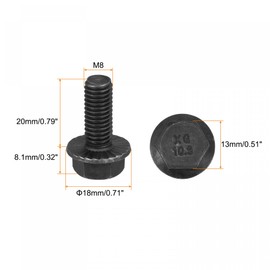 sourcing map M8-1.25x20mm Hex Serrated Flange Bolts 10.9 Grade Carbon Steel Screws 10pcs