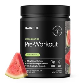 Gainful Polvo pre-entrenamiento de alto rendimiento con cafeína y creatina naturales, sabor a sandía, que favorece la energía, la fuerza, la...       