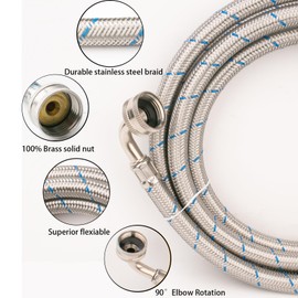 WHK 2 Pack 10ft Washing Machine Hoses Stainless Steel Washer Hoses with 90 Degree Elbow Washer Hot and Cold Water Hose Connection Inlet Washer Supply Lines