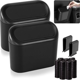 2-Pack Bote de Basura para Auto con Tapa,Portátil Cubo de Basura para Coche,Mini Bote Basura Auto Colgante,con 7 Rollos de Bolsas de Basura,para Coche, Oficina, hogar
