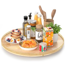 24 Inch Extra Large Lazy Susan Turntable - Premium Solid Oak Wood & Iron | Rustic Farmhouse Rotating Tray for Dining Table, Kitchen Countertop, Centerpiece Decor | Smooth 360° Spin | Durable & Stylish