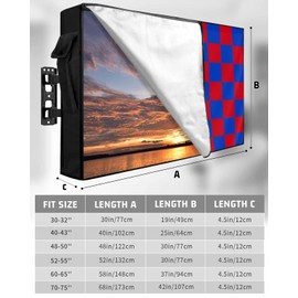 Classic Red Blue Flag Plaid Outdoor TV Cover for Outside Flat Screen Televisions, Independence Day Geometric Art Weatherproof TV Screen Protector with Zipper for 60 to 65 Inch Screens