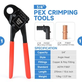 iCrimp IWS-1807CN PEX Crimping Tool Kit with PEX Crimpers, PEX Tubing Cutter, Copper Ring Removal Tool for 1/2’’ & 3/4’’ Copper Crimp Rings, Meets ASTM F1807 Standard