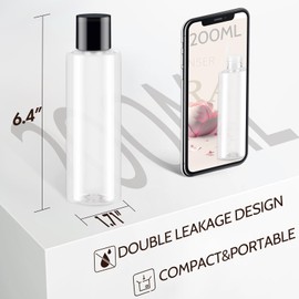 ZEJIA Clear 200ML/6.8OZ Travel Size Toiletries, 6 Pack Plastic Travel Bottles, Double Leak Proof Travel Size Containers for Shampoo, Lotion, Body Wash, Refillable Empty Travel Bottles with 6pcs Labels