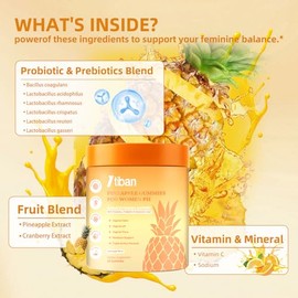 Pineapple Gummies for Women pH, Premium Feminine pH Balance Gummy, Vaginal Probiotics, Immune Support, Vegan, Gluten-Free, 60 Gummies 30 Servings