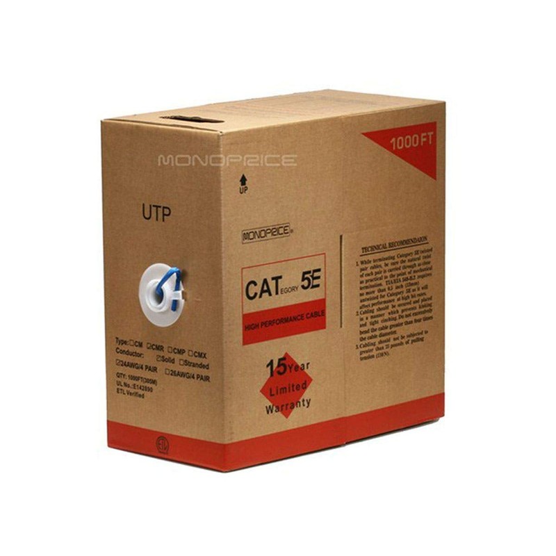 Monoprice 1000FT 24AWG Cat5e 350MHz UTP Solid, Riser Rated (CMR),