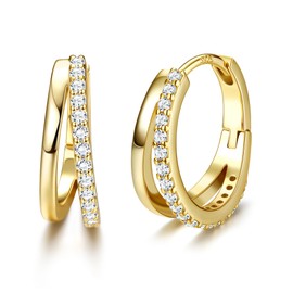 Dochais Gold Earrings Set Hoop Earrings Gold Women's 925 Sterling Silver Hoop Earrings Set Hypoallergenic with Zirconia AAA+ Stud Earrings Small Sleeping Multiple Piercings 14 Carat Gold-Plated
