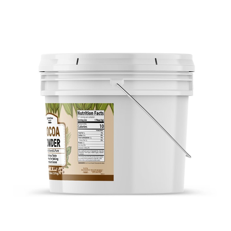 Unpretentious Dutch Cocoa Powder, 1 Gallon Bucket, Brownies, Cookies, Shakes,